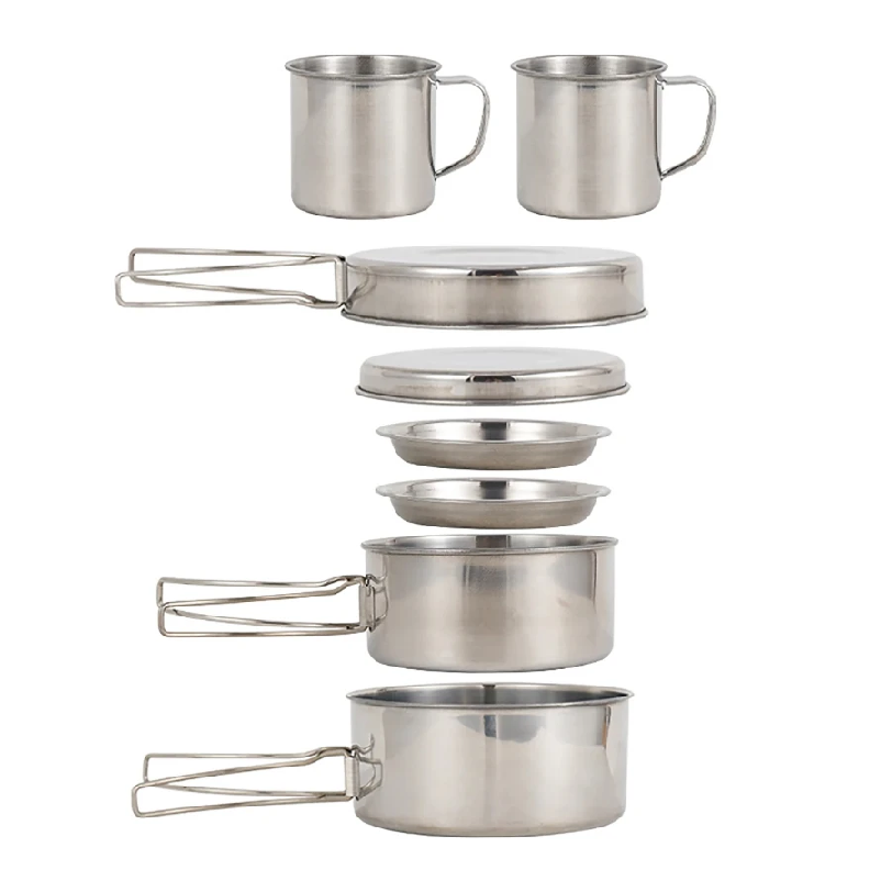 Camping Cooking Kitchen Set - 8-częściowy zestaw naczyń kempingowych ze stali