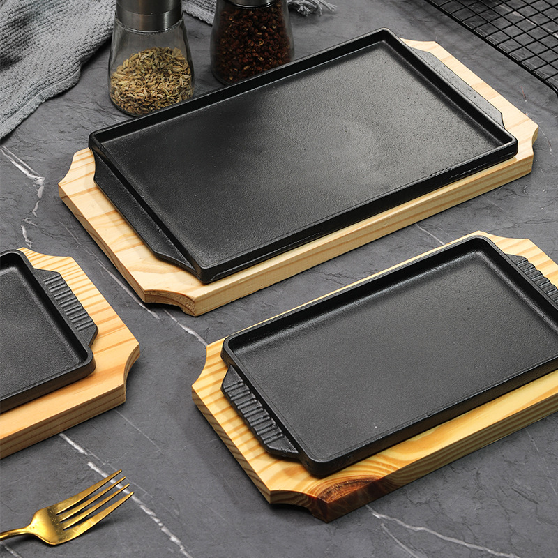 Camping Cooking Griddle - Żeliwna płyta grillowa Teppanyaki z drewnianą