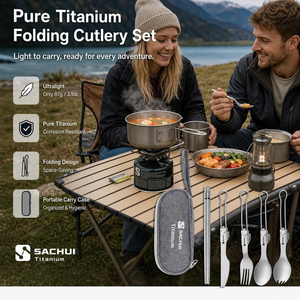 Camp Spork Set - Tytanowy zestaw sztućców kempingowych: składany ultralekki