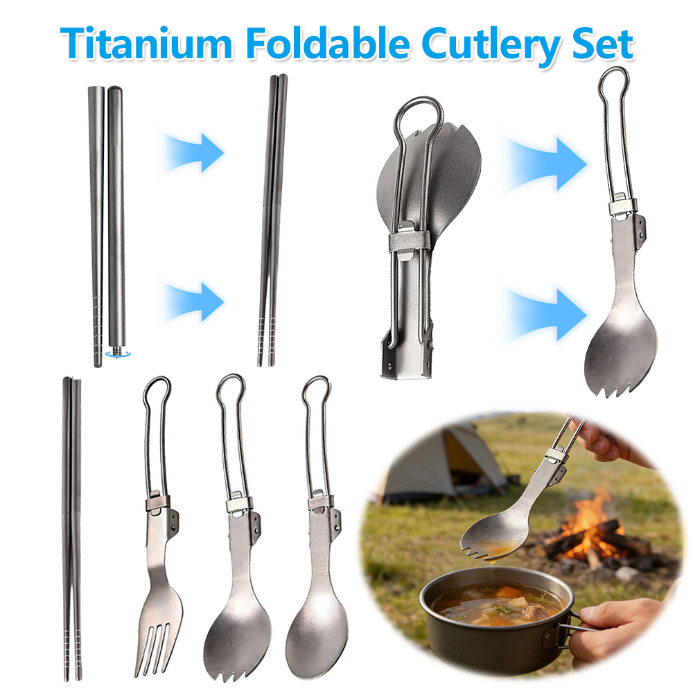 Camp Spork Set - Tytanowy składany zestaw sztućców Ultralekki zestaw